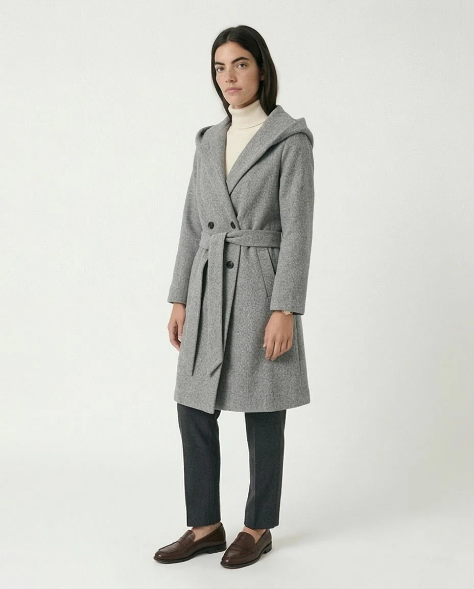 Ravin Women's Hooded Double-Breasted Wrap Coat - Heather Grey -R212937 - Image 5