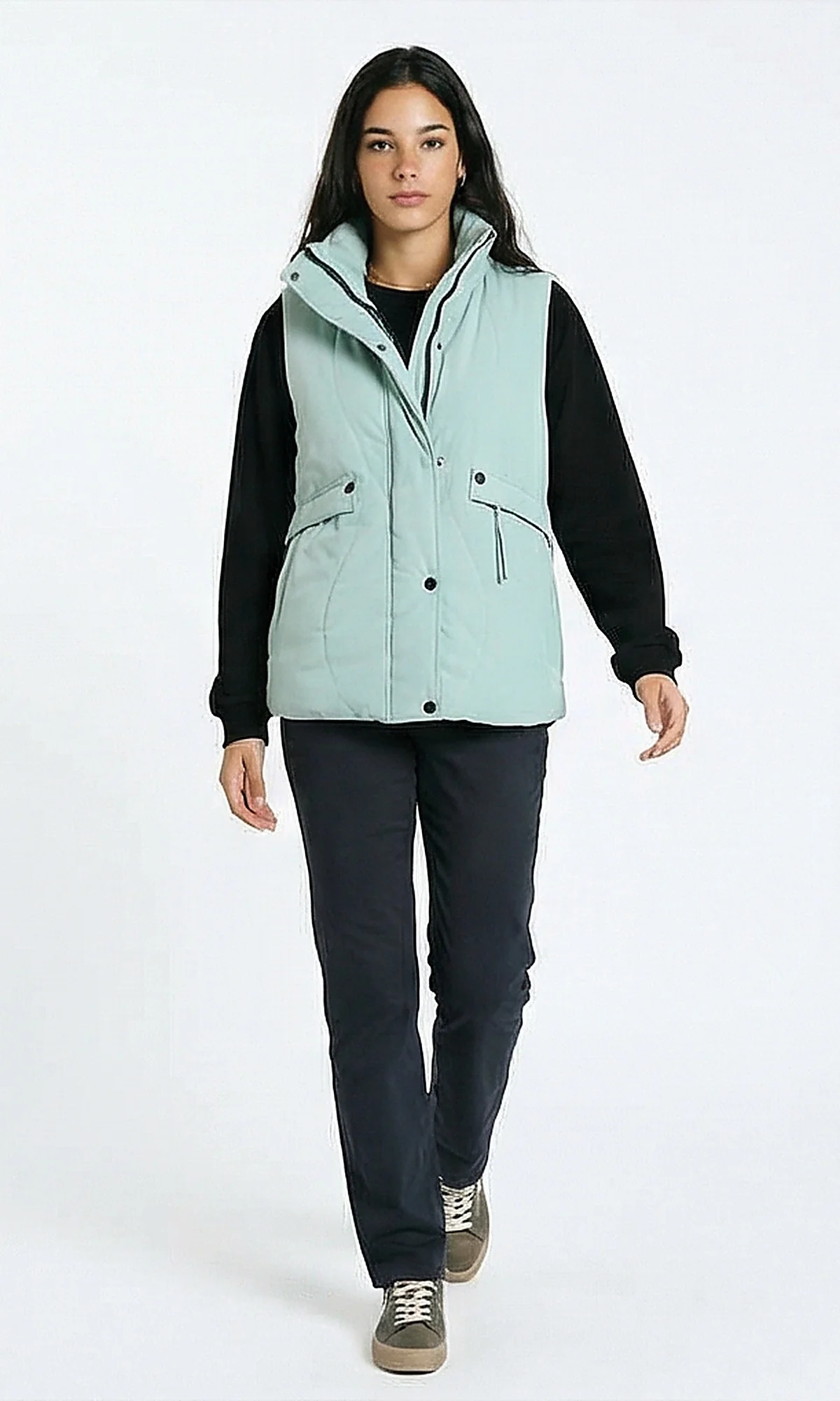 R212942 - Casual Sleeveless Puffer Vest - Light Mint - Image 3