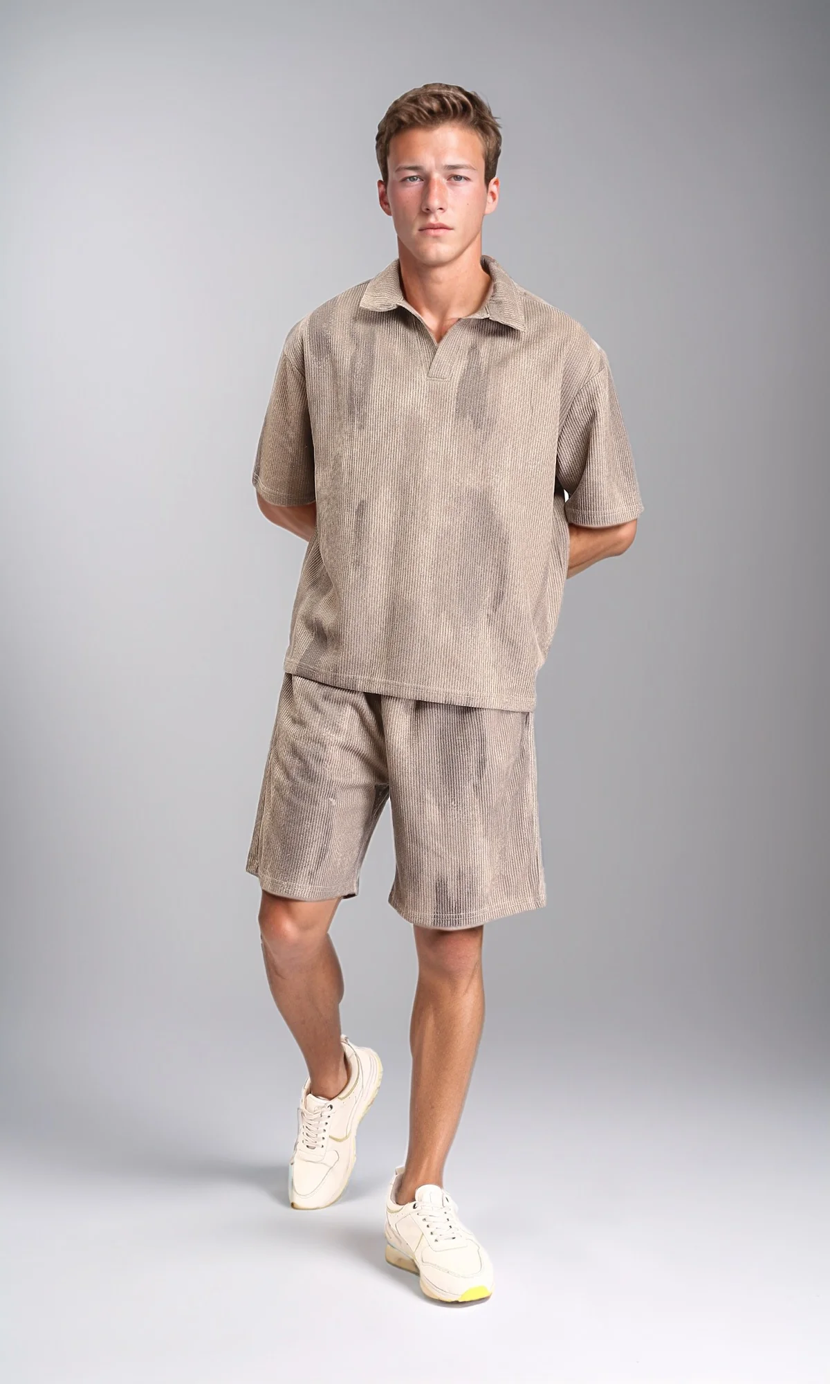 R212956 - Casual Slip On Drawstring Shorts - Coffee - Image 4