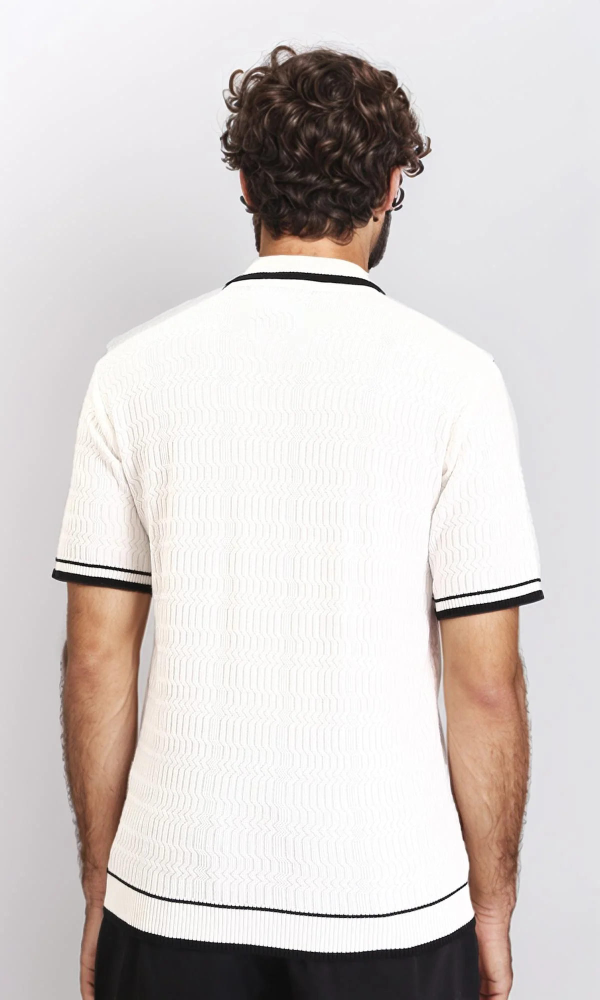 R213025 - Elbow Sleeves Zipped Polo Shirt - Off-White - Image 2