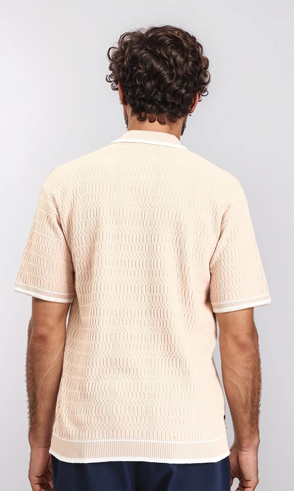 R213027 - Elbow Sleeves Zipped Polo Shirt - Nude - Image 2