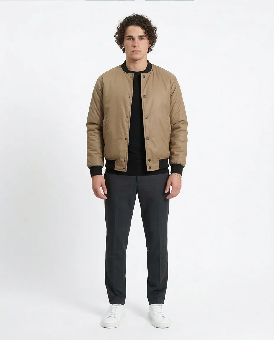 Ravin Men’s Padded Bomber Jacket with Contrast Ribbing - Coffee - R213114 - Image 3