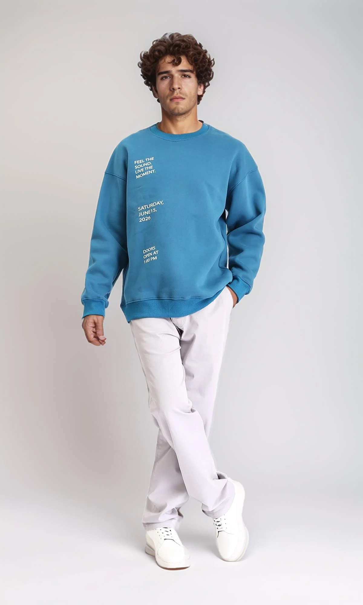 R213124 - Coziness Slip On Printed Sweatshirt - Dark Turquoise - Image 4