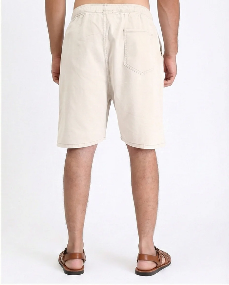 R213140 - Solid Pattern Slip On Casual Shorts - Beige - Image 2