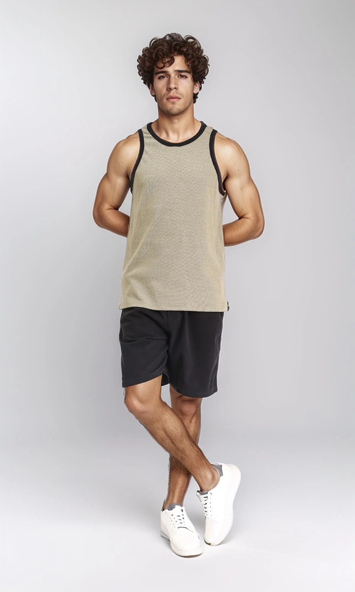 R213142 - Solid Pattern Slip On Casual Shorts - Black - Image 4
