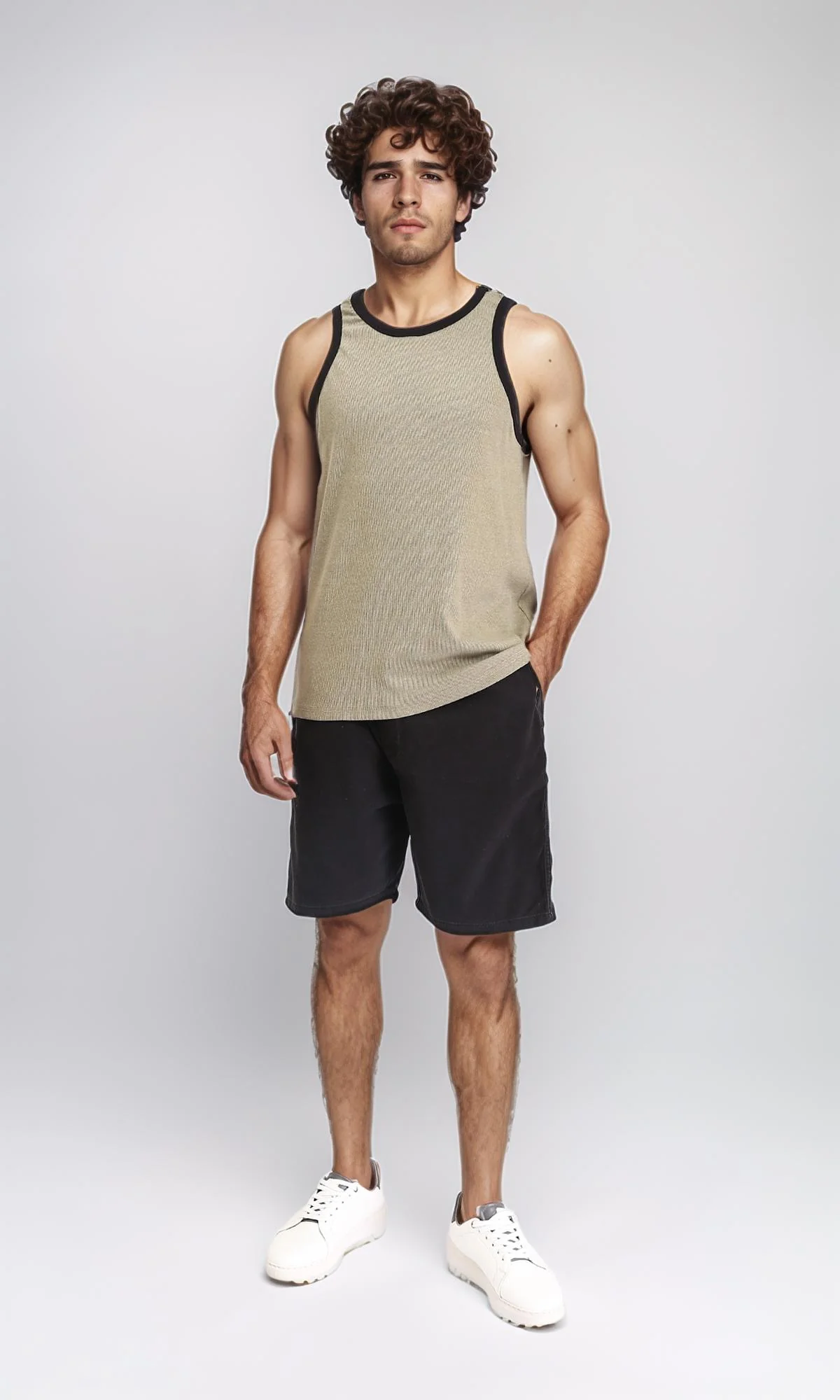 R213142 - Solid Pattern Slip On Casual Shorts - Black - Image 5