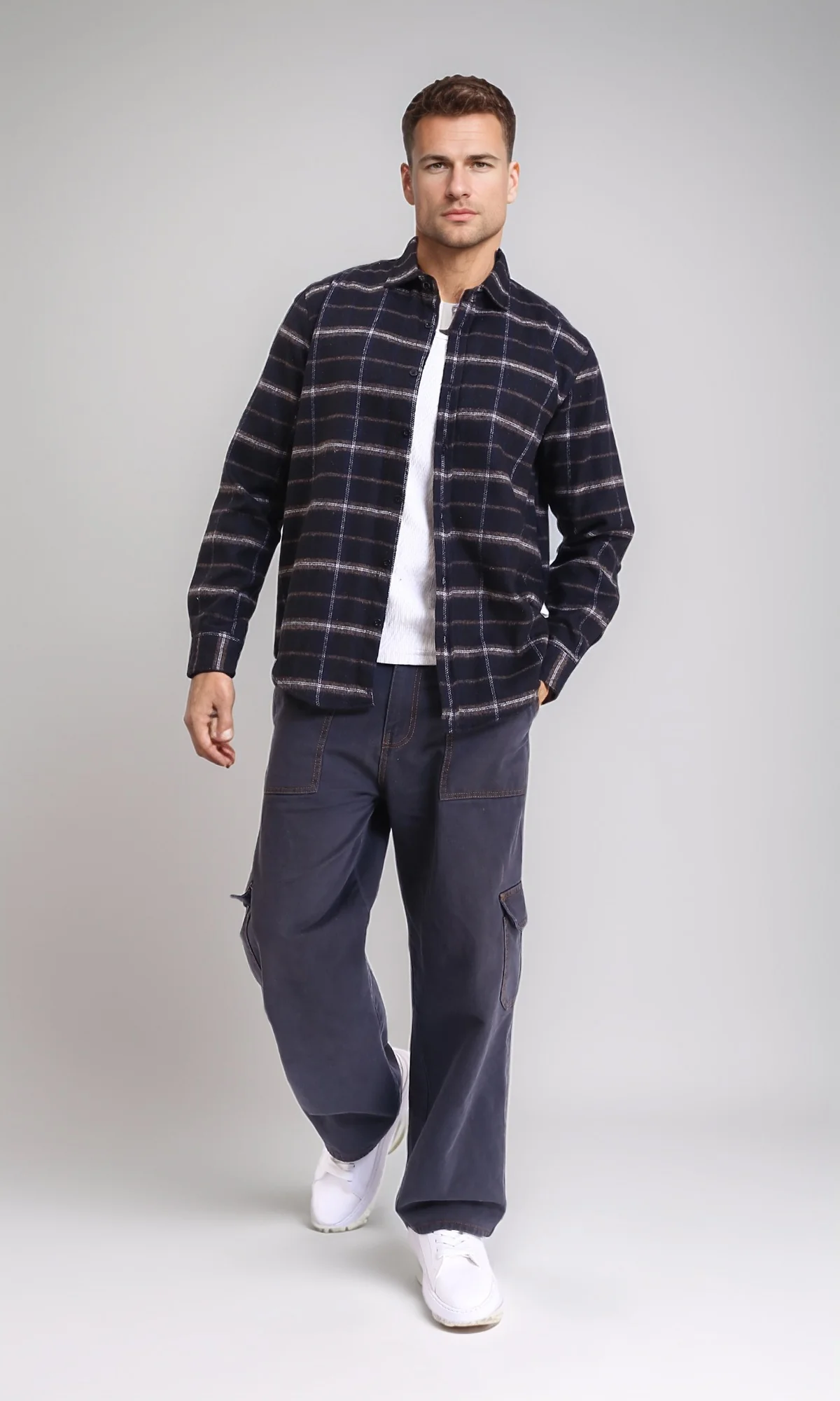 R213197 - Plaids Long Sleeves Winter Shirt - Navy Blue - Image 4
