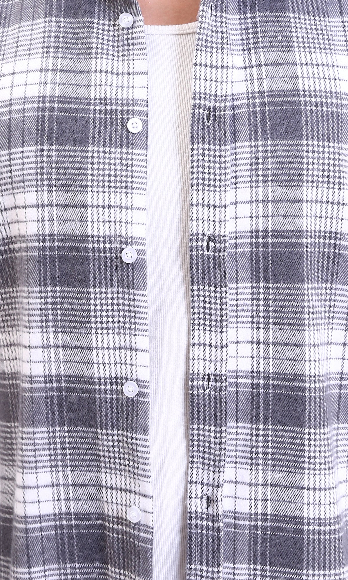 R213199 - Casual Buttons Down Tartan Shirt - Grey & White - Image 3