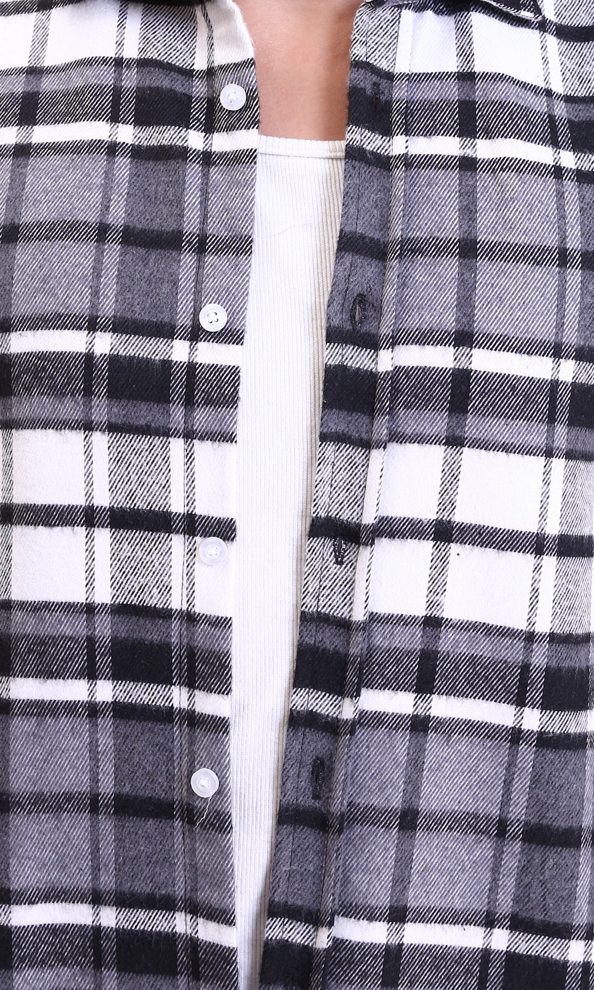 R213201 - Long Sleeves Casual Tartan Shirt - Grey & White - Image 3