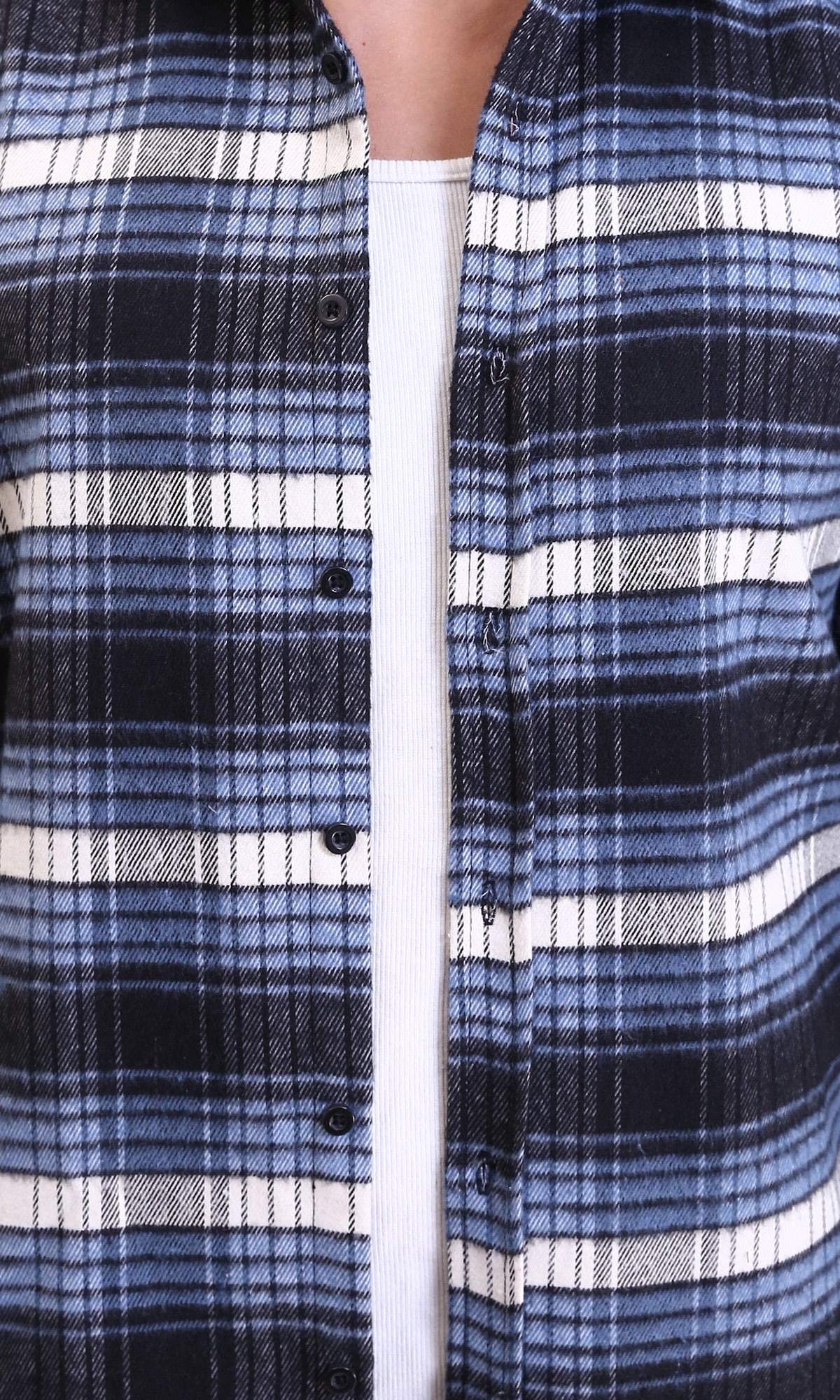 R213203 - Buttoned Long Sleeves Tartan Shirt - Light Blue & Black - Image 3