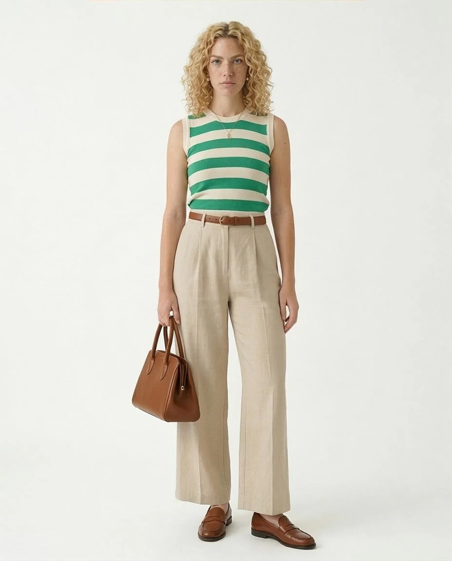 Ravin Women’s Sleeveless Striped Knit Tank – Kelly Green & White - R213230 - Image 4