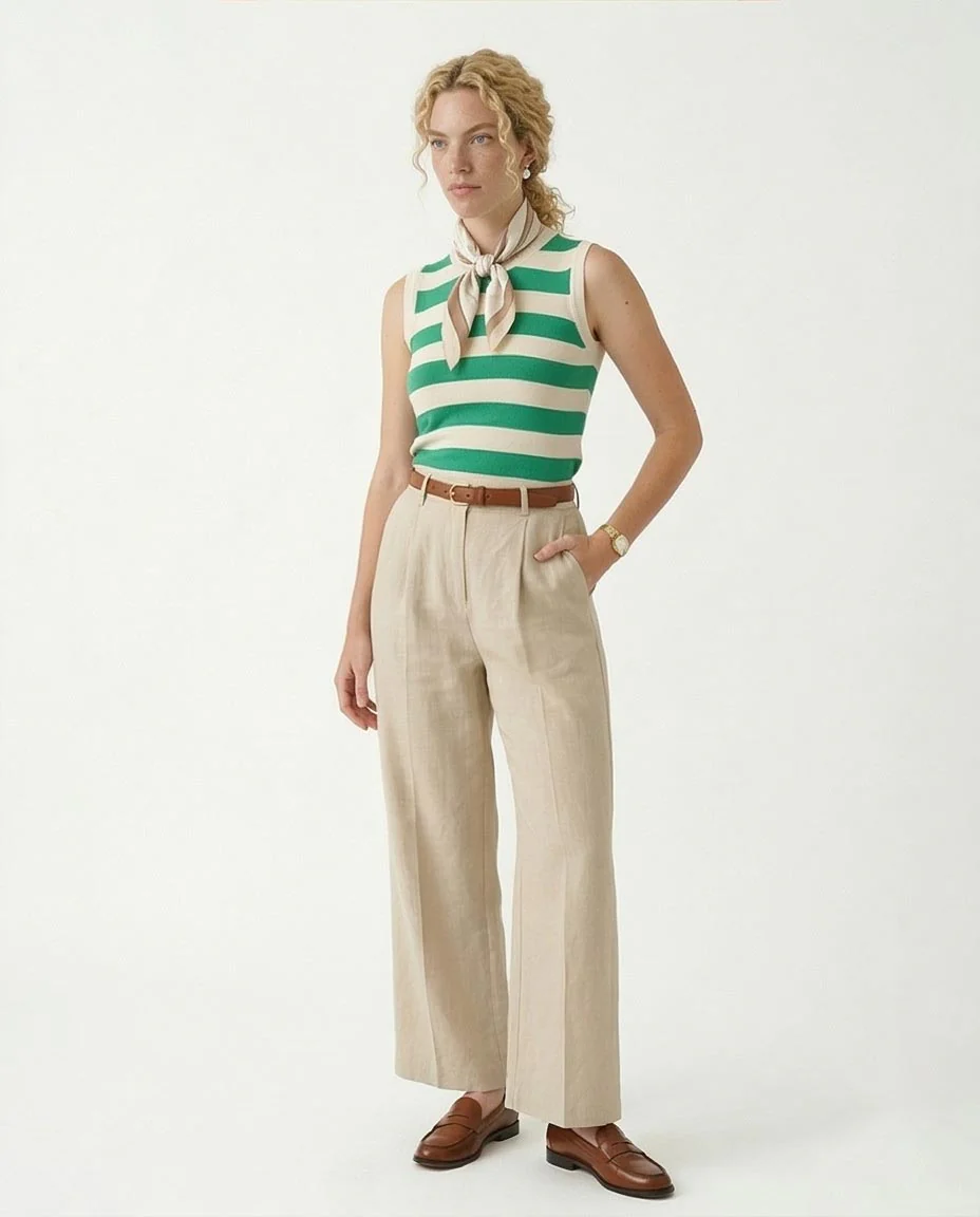 Ravin Women’s Sleeveless Striped Knit Tank – Kelly Green & White - R213230 - Image 5