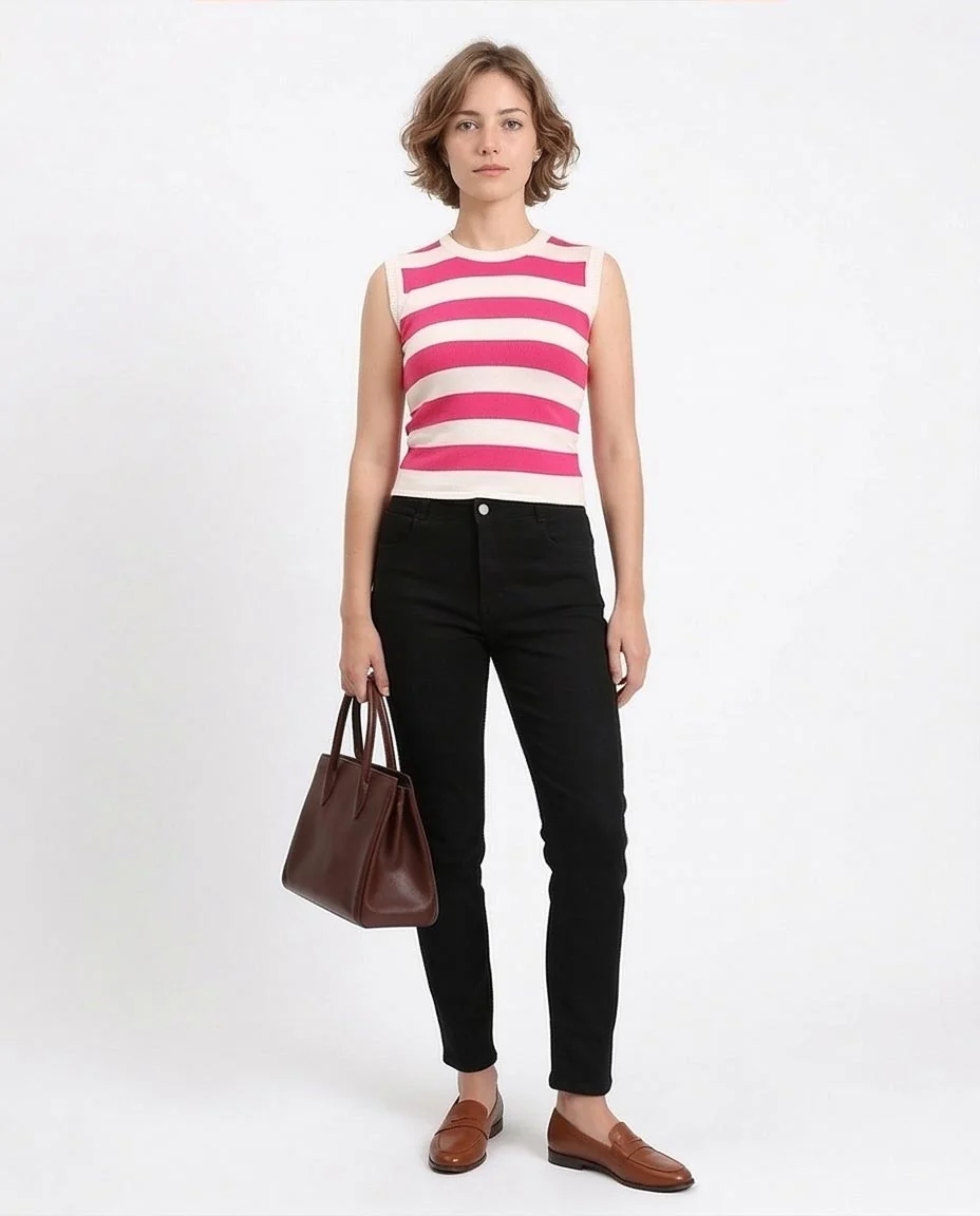 Ravin Women’s Pink & Off-White Striped Sleeveless Knit Top - R213233 - Image 4