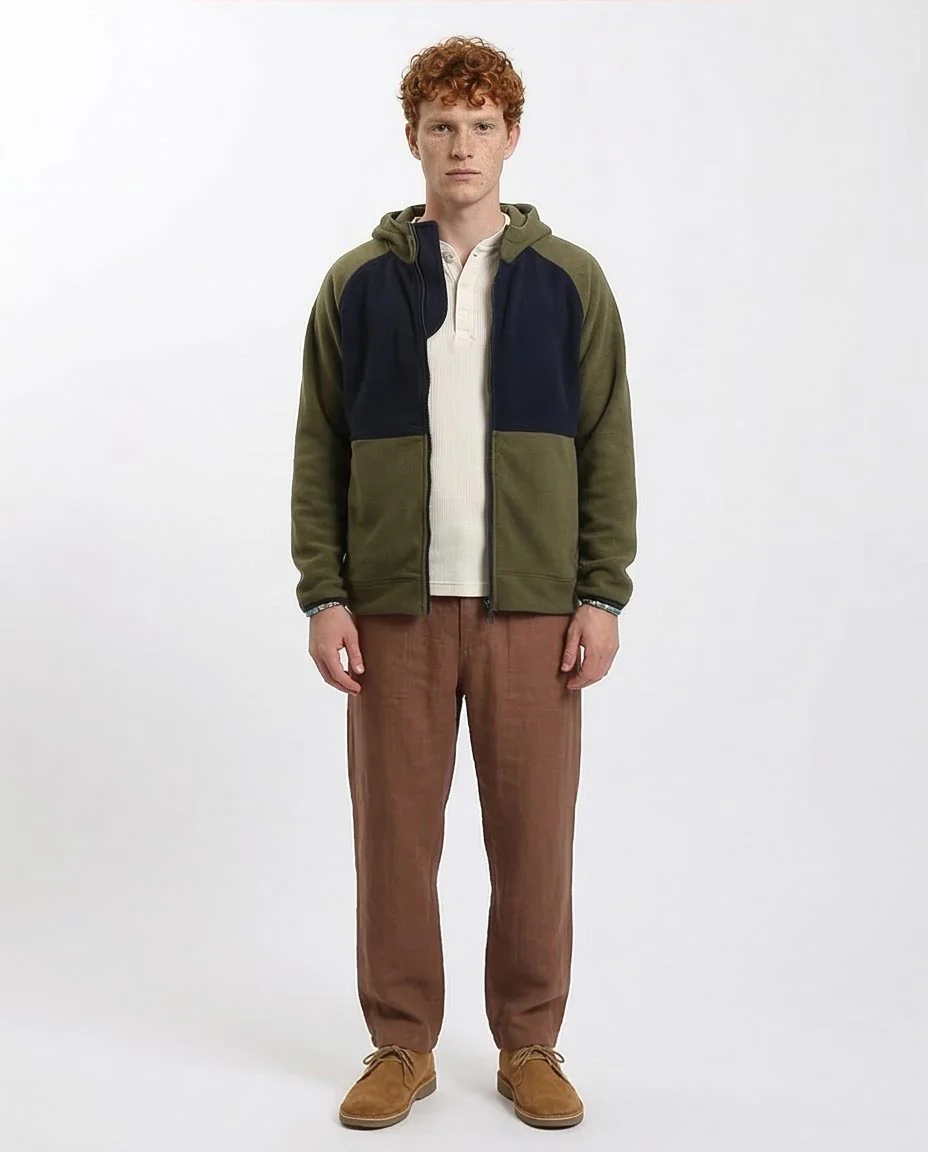 Ravin Men's Dual-Tone Heavyweight Fleece Zip-Up Hoodie - Olive & Navy Blue - R213298 - Image 3