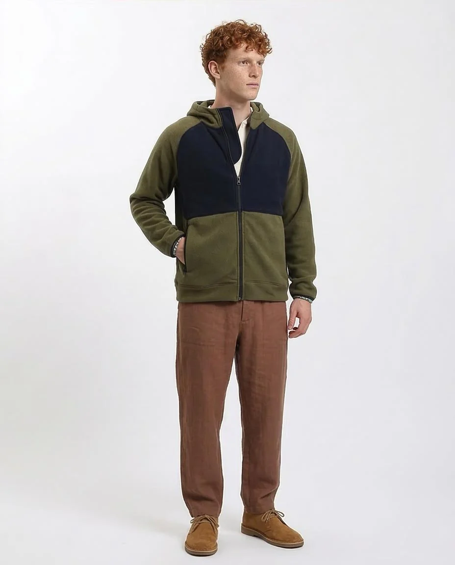 Ravin Men's Dual-Tone Heavyweight Fleece Zip-Up Hoodie - Olive & Navy Blue - R213298 - Image 5