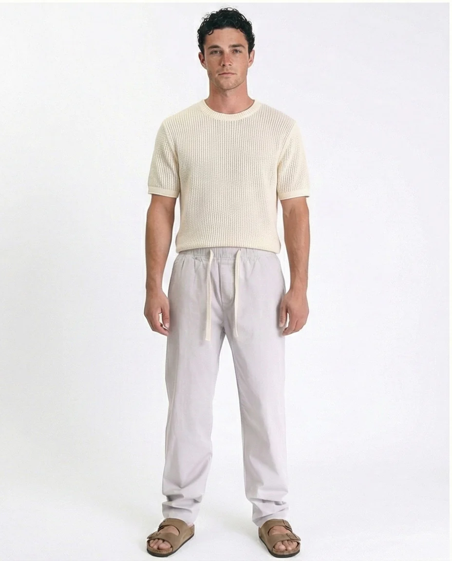 R213319 - Slip On Comfy Pants with Elastic Waist - Light Grey - Image 3