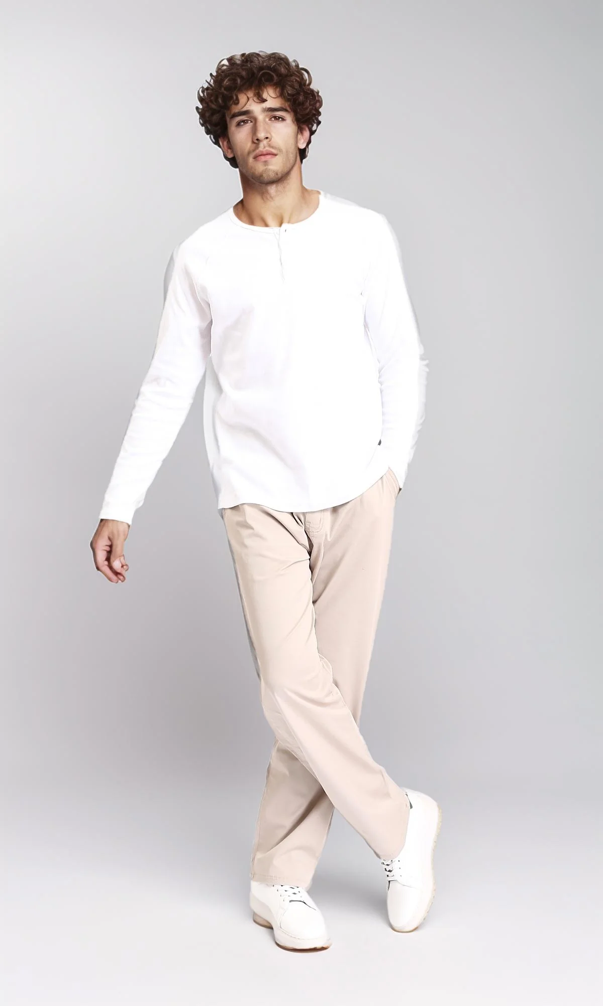 R213320 - Slip On Comfy Pants with Elastic Waist - Beige - Image 4
