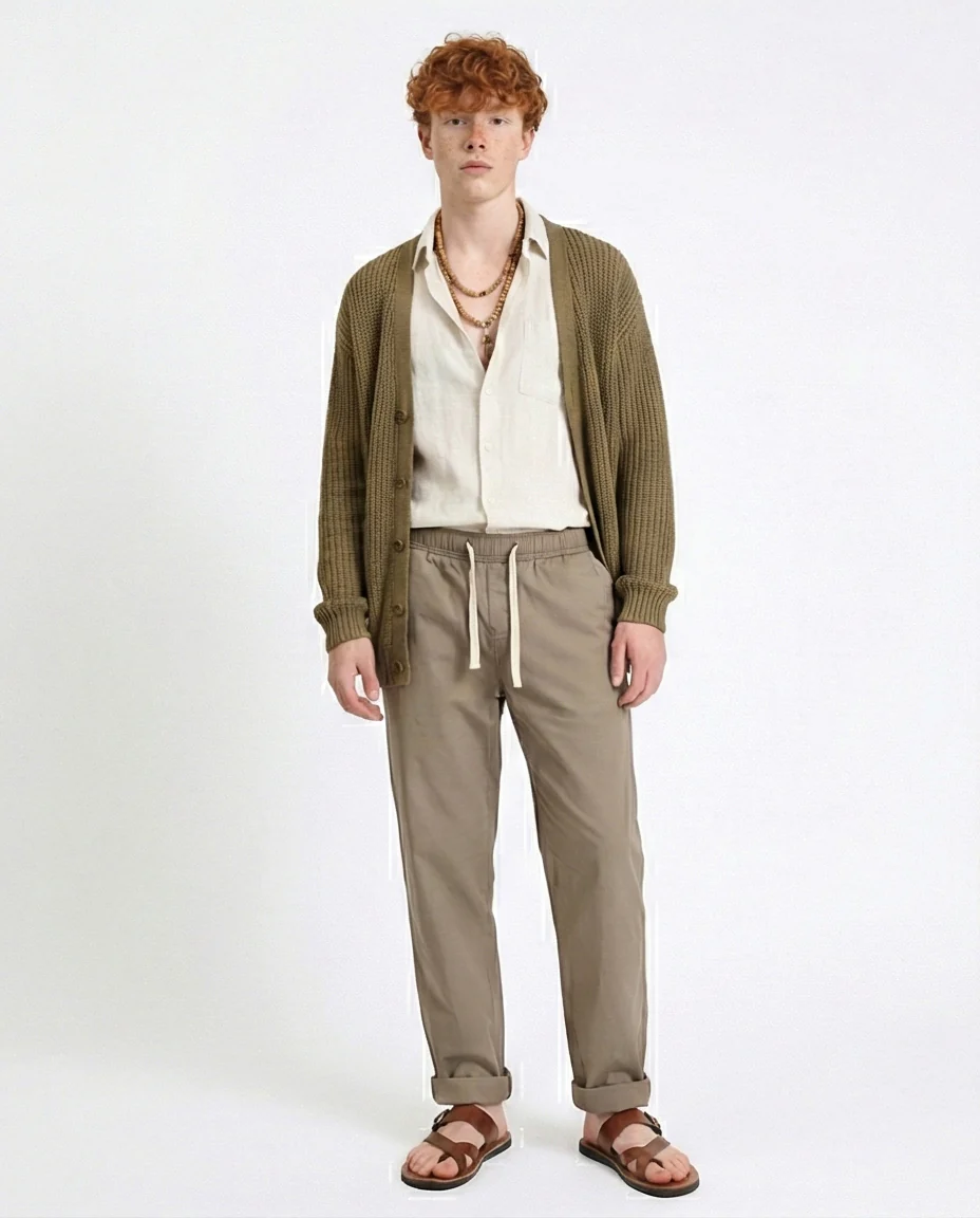 R213321 - Slip On Comfy Pants with Elastic Waist - Light Coffee - Image 3