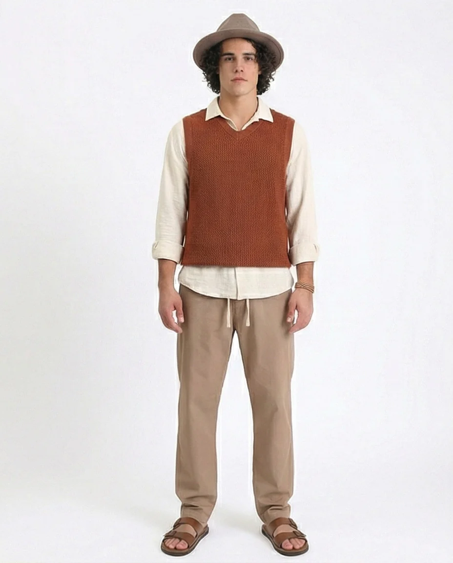 R213322 - Slip On Comfy Pants with Elastic Waist - Light Brown - Image 3