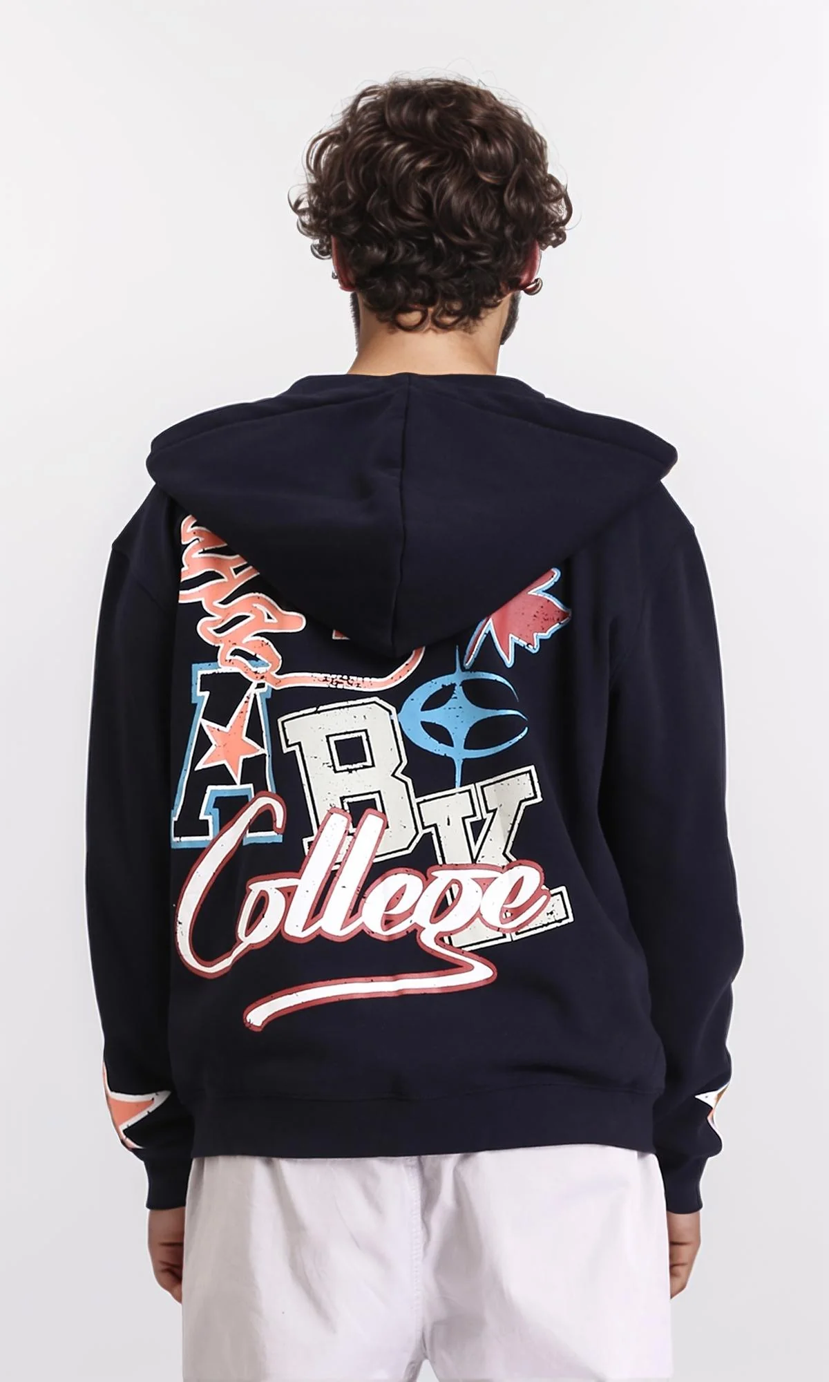 R213575 - Regular Fit Printed Zipped Sweatshirt - Dark Navy Blue - Image 2