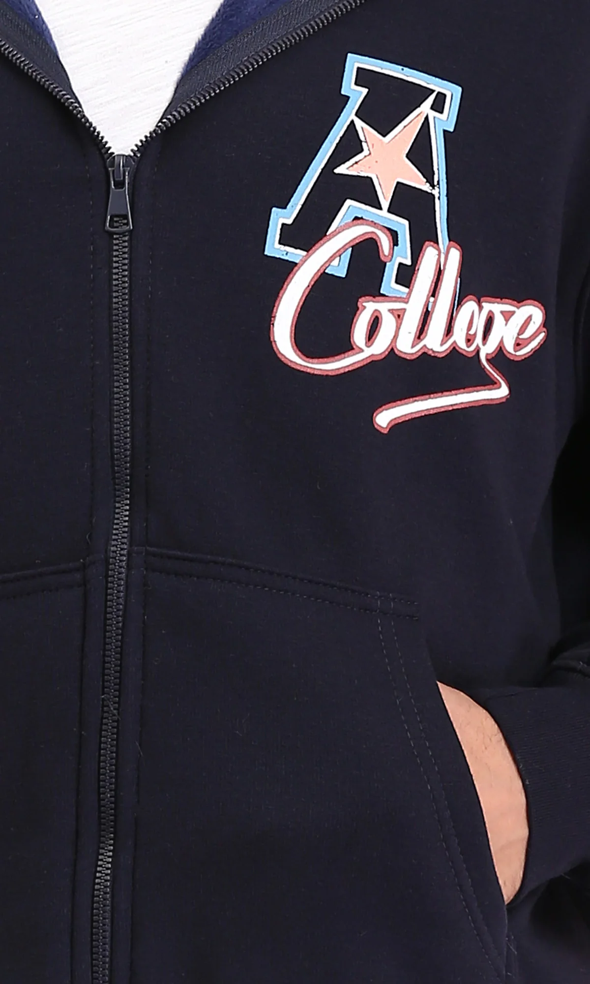 R213575 - Regular Fit Printed Zipped Sweatshirt - Dark Navy Blue - Image 3