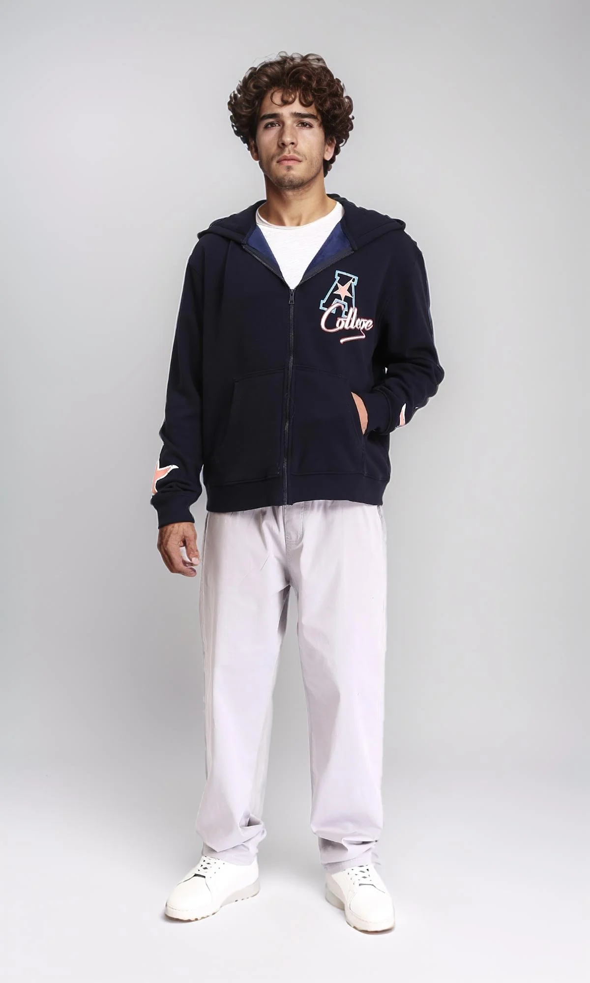 R213575 - Regular Fit Printed Zipped Sweatshirt - Dark Navy Blue - Image 4