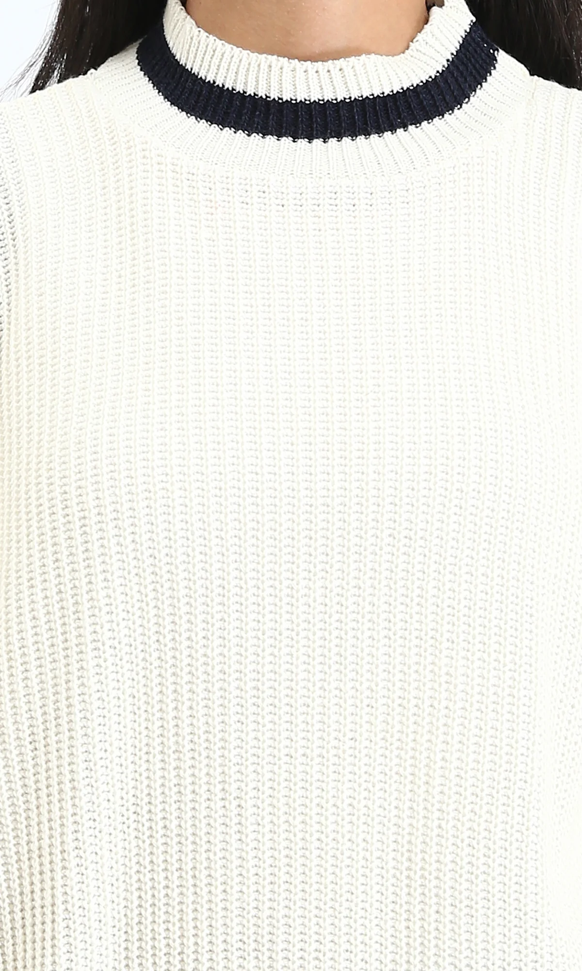 R213636 - Lined Mock Neck Knitted Pullover - Off-White - Image 3