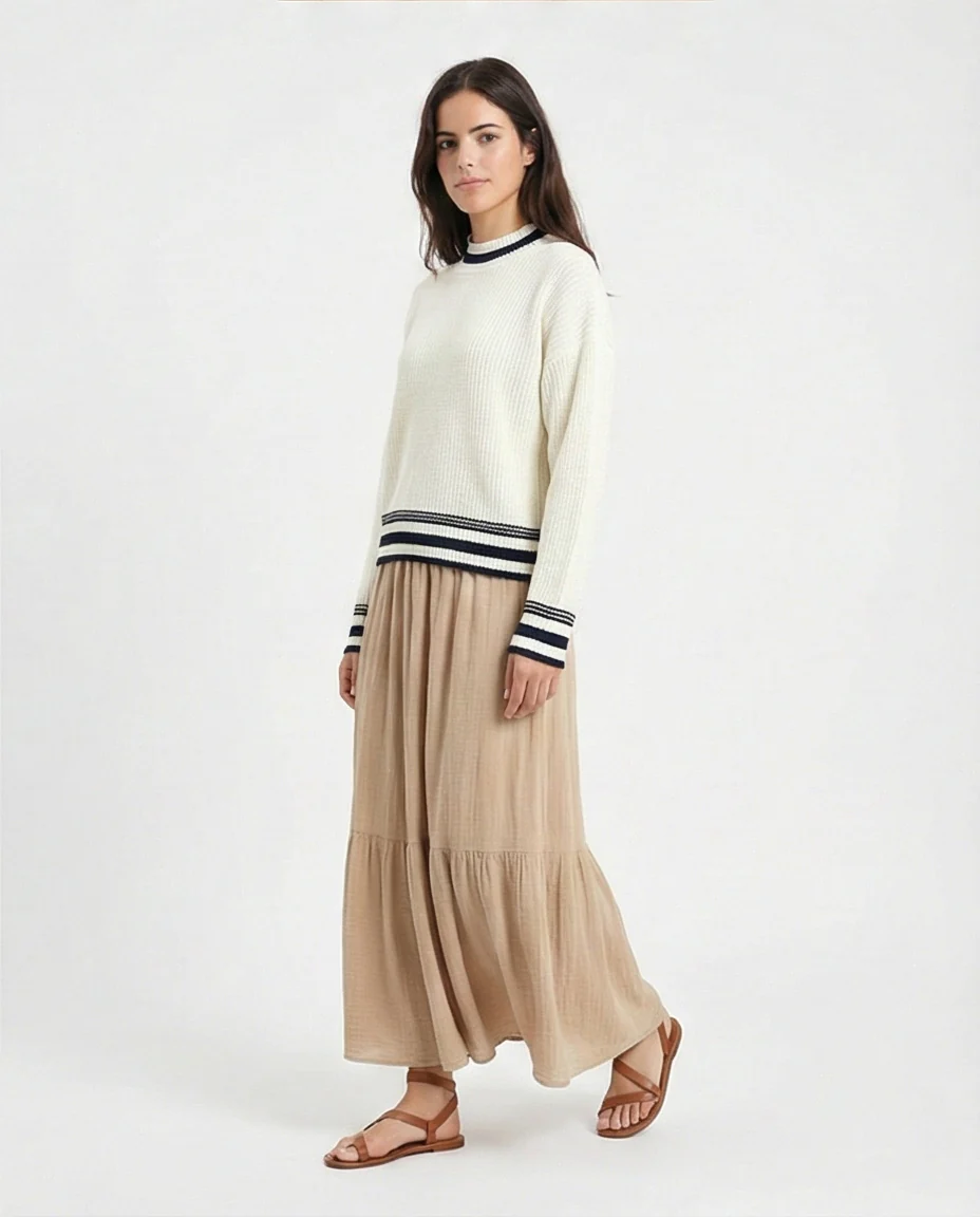 R213636 - Lined Mock Neck Knitted Pullover - Off-White - Image 5
