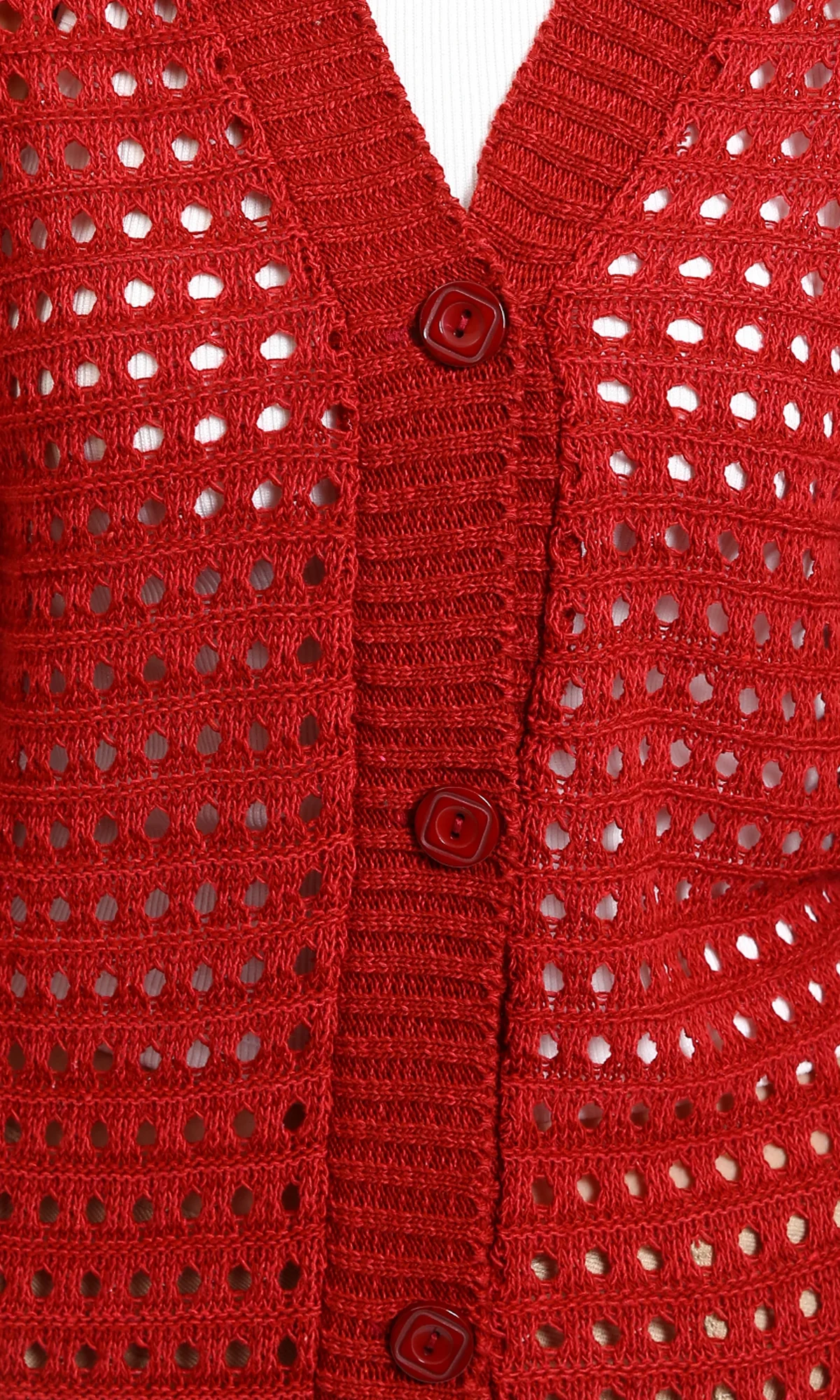 R213647 - Long Sleeves Buttoned Perforated Cardigan - Rust Red - Image 3