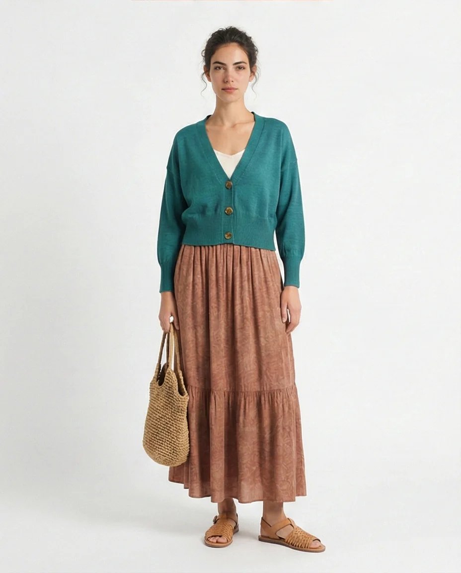 R213648 - Deep V-Neck Buttoned Short Cardigan - Light Teal - Image 4