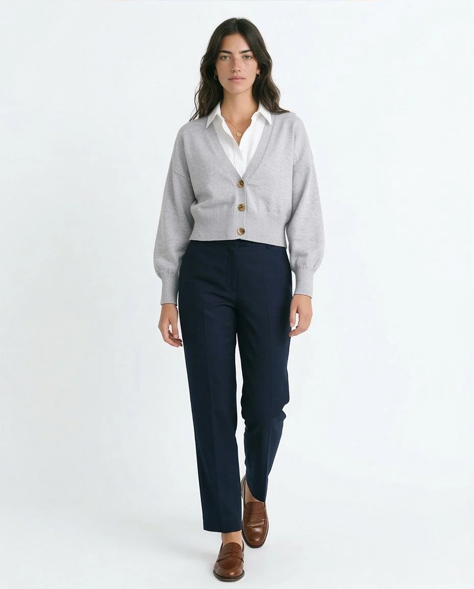 Ravin Women’s Cropped V-Neck Knit Cardigan – Light Grey - R213649 - Image 5