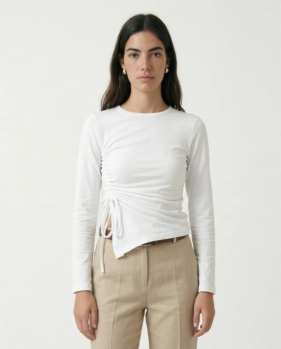 Ravin Side-Ruched Asymmetrical Tie-Hem Top - White - R213766