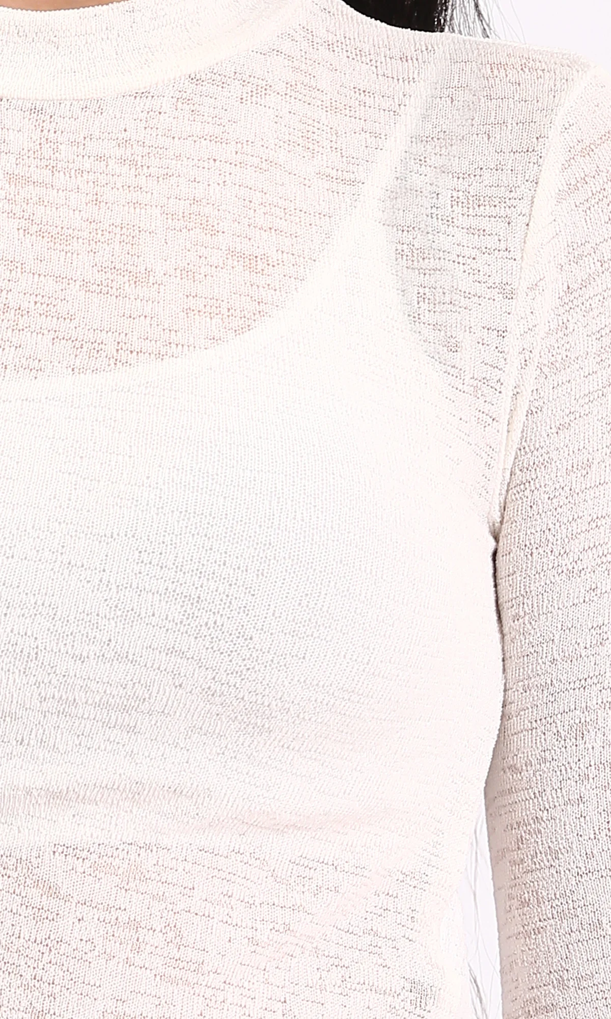 R213770 - Long Sleeves Mock Neck Sheer Top - Off-White - Image 3