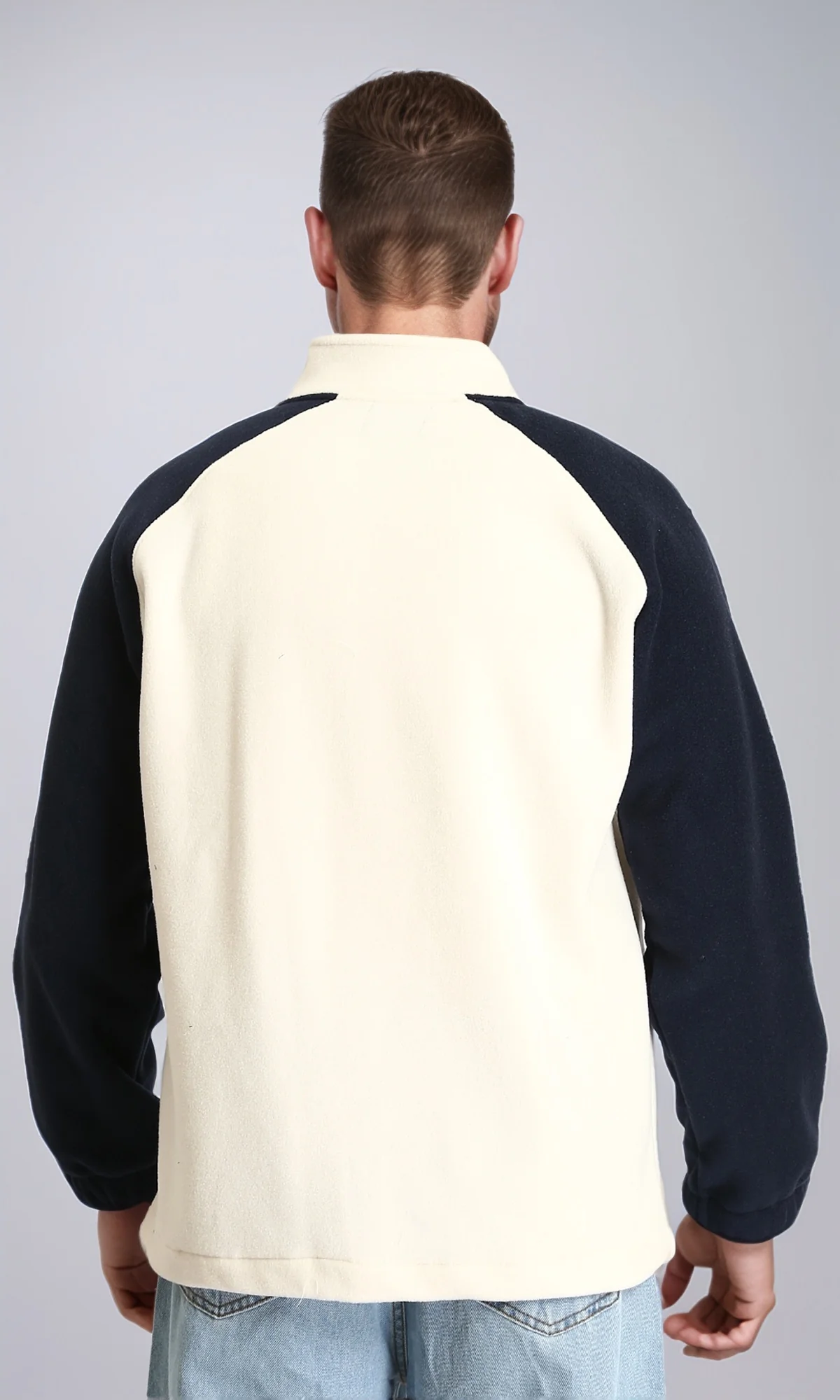 R214032 - Bi-Tone Long Sleeves Coziness Jacket - Off-White & Navy Blue - Image 2