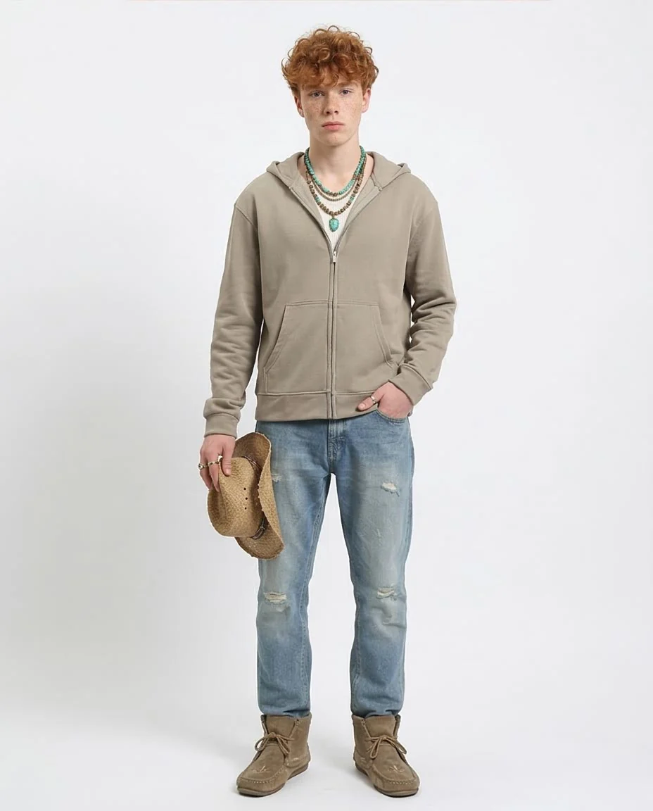 Ravin Men’s Relaxed-Fit Zip-Up Hoodie – Taupe - R214037 - Image 3