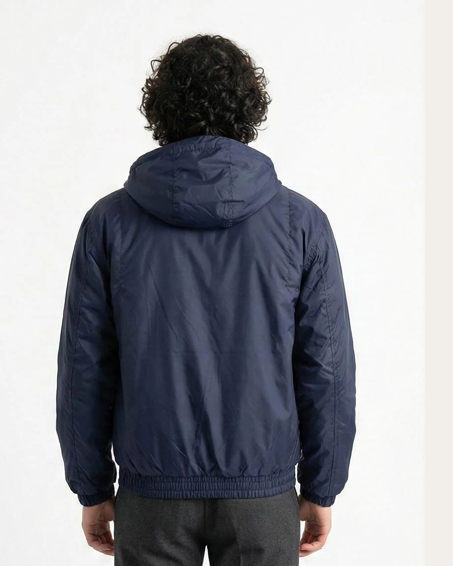 R214164 - Solid Bomber Jacket with Multi Pockets - Navy Blue - Image 2