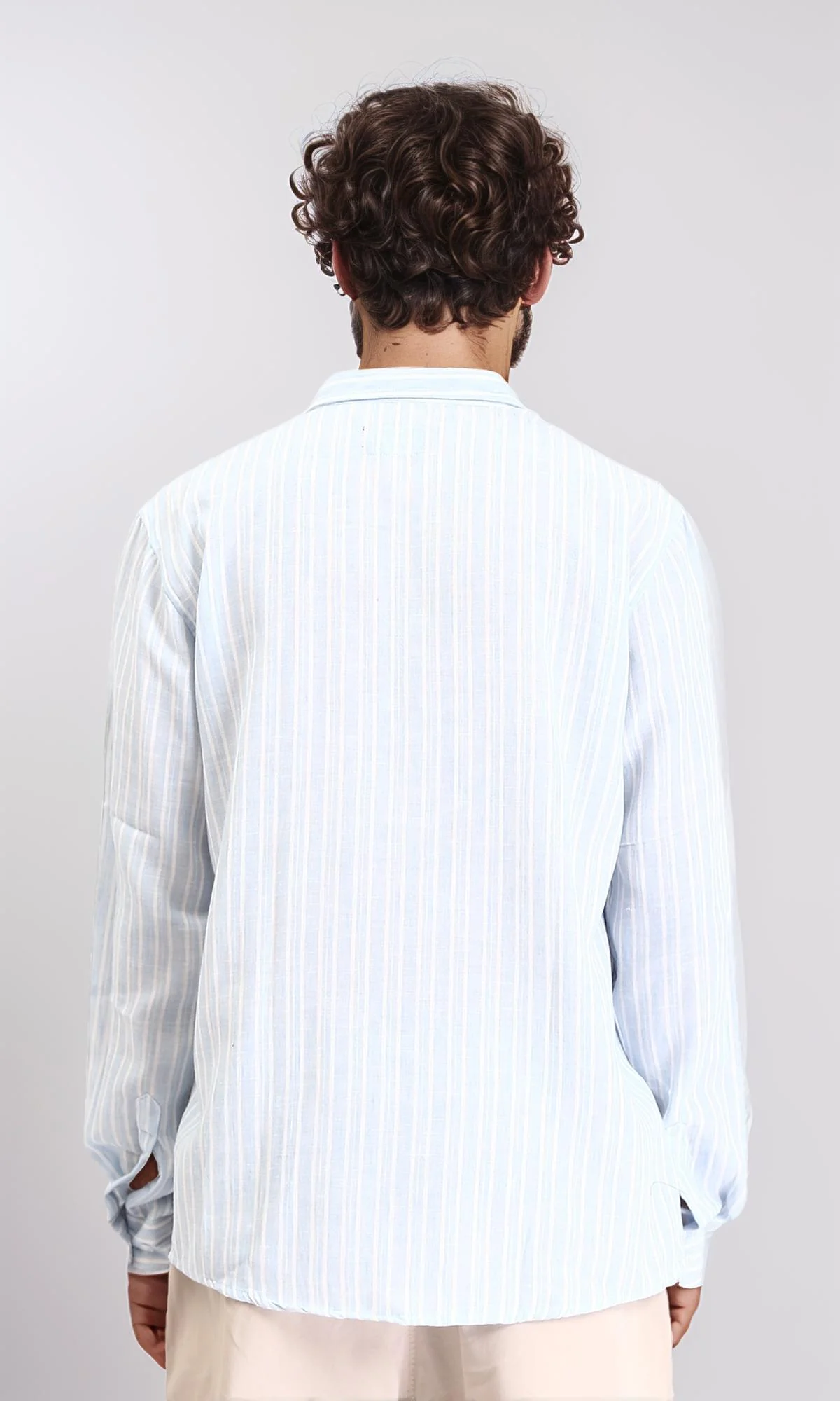 R214223 - Striped Long Sleeves Casual Shirt - Aqua & White - Image 2