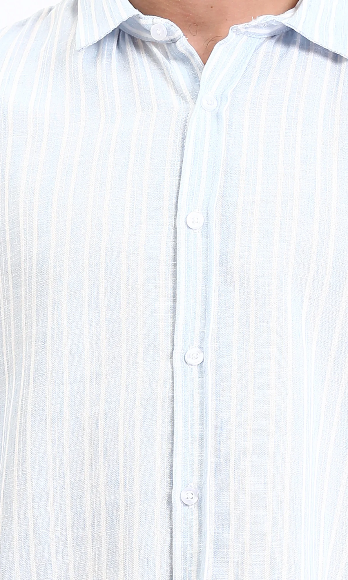 R214223 - Striped Long Sleeves Casual Shirt - Aqua & White - Image 3