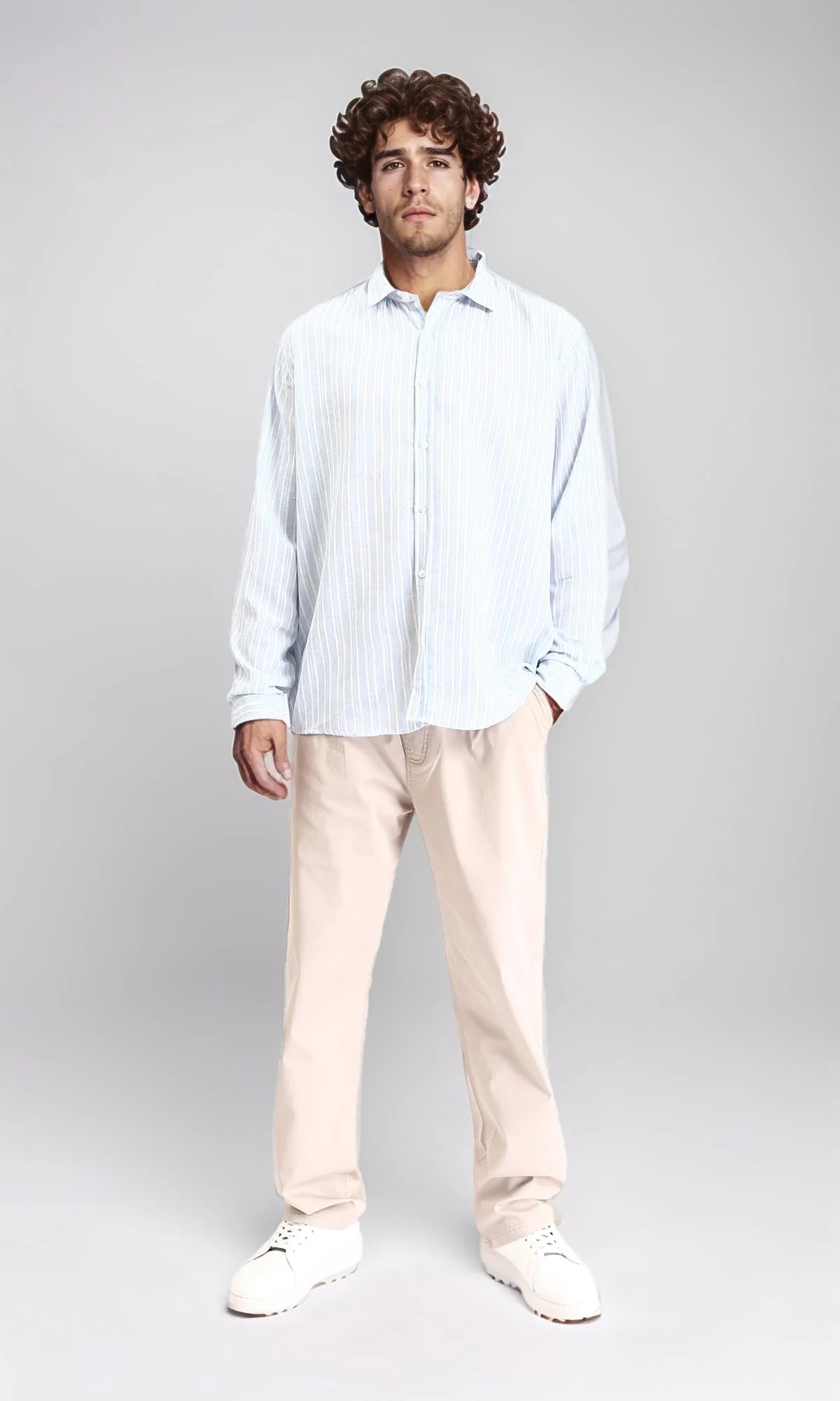 R214223 - Striped Long Sleeves Casual Shirt - Aqua & White - Image 4