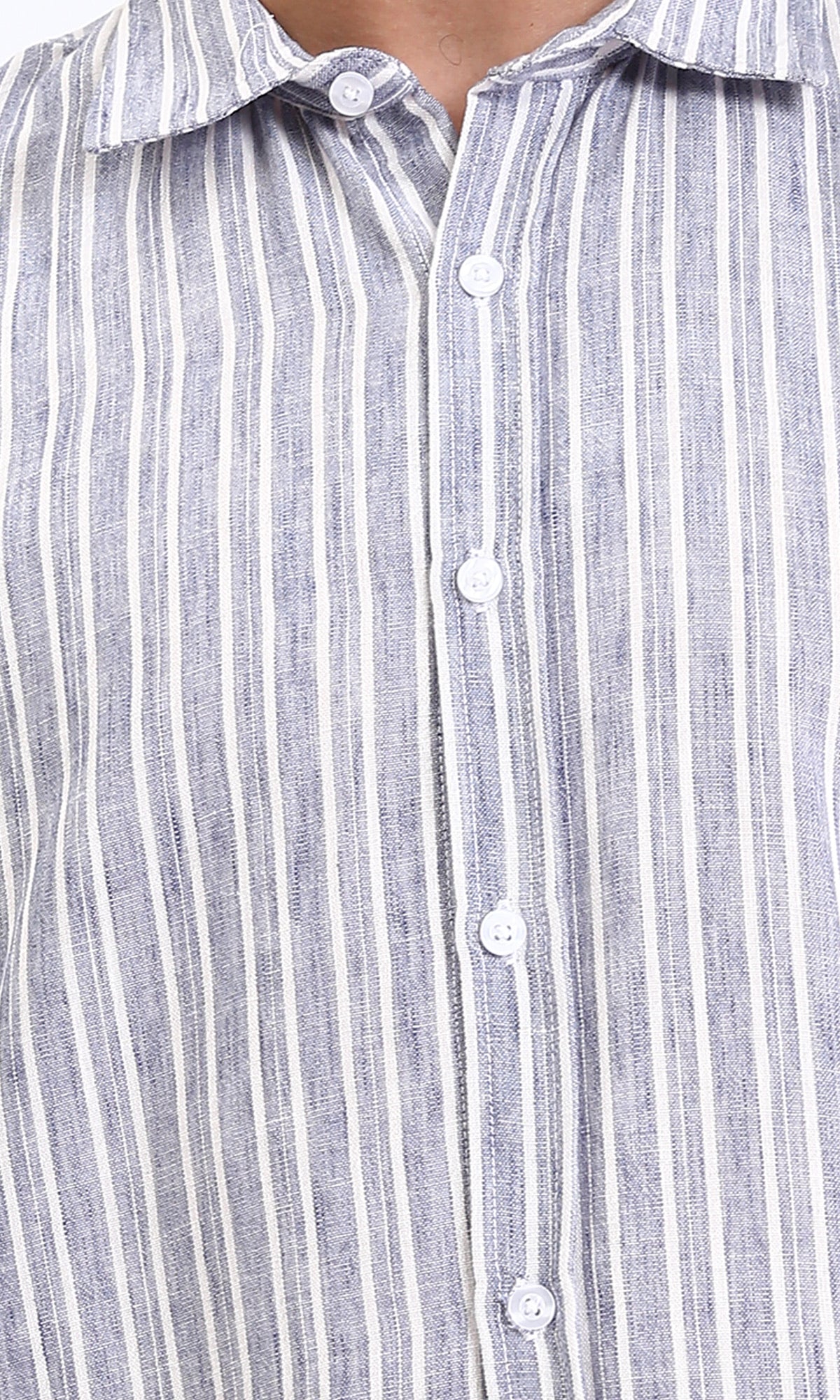 R214224 - Striped Long Sleeves Casual Shirt - Navy Blue & White - Image 3