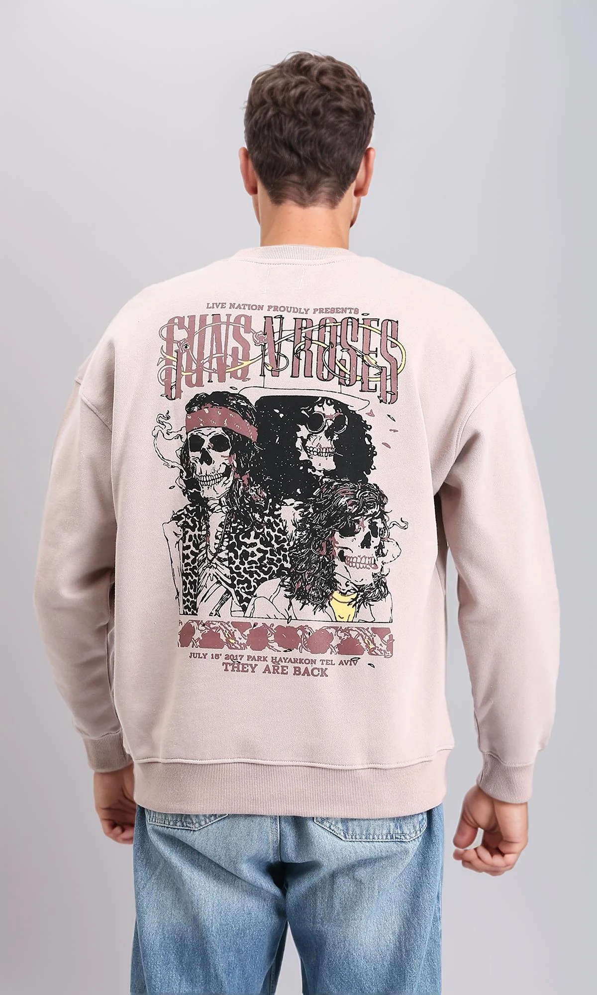 R214275 - Ribbed Round Neck Printed Sweatshirt - Pastel Coffee - Image 2