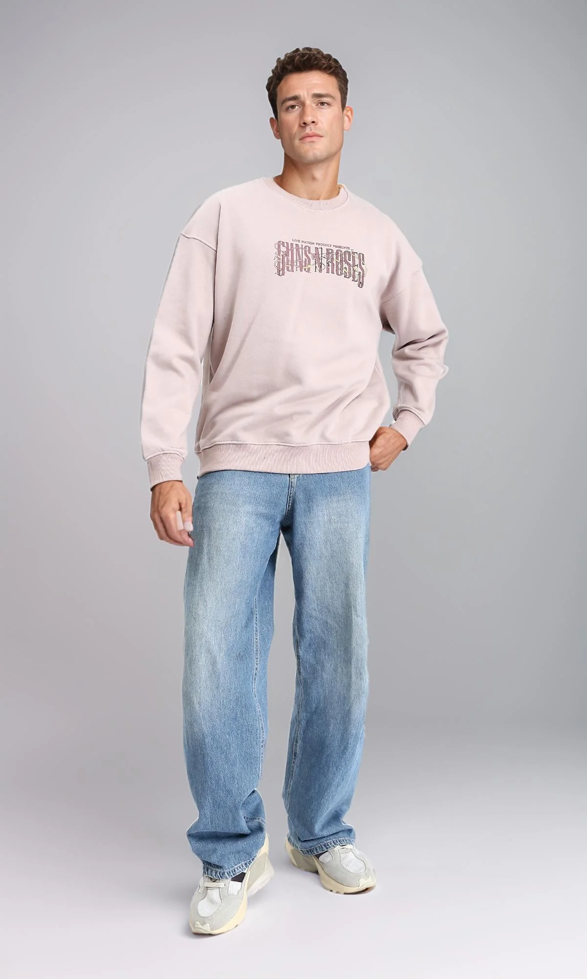 R214275 - Ribbed Round Neck Printed Sweatshirt - Pastel Coffee - Image 4