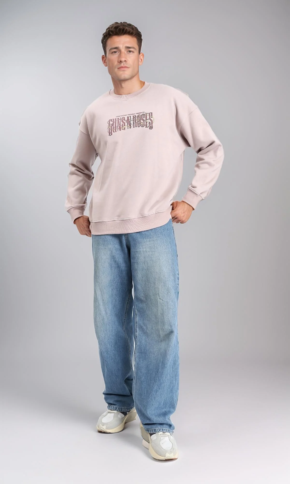 R214275 - Ribbed Round Neck Printed Sweatshirt - Pastel Coffee - Image 5