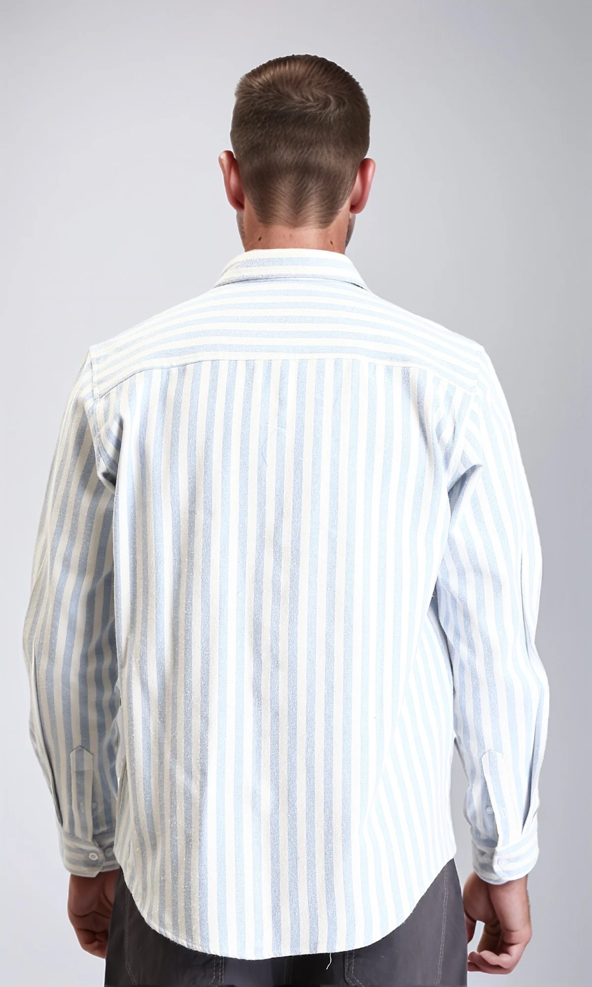 R214291 - Long Sleeves Striped Regular Shirt - Light Blue & White - Image 2