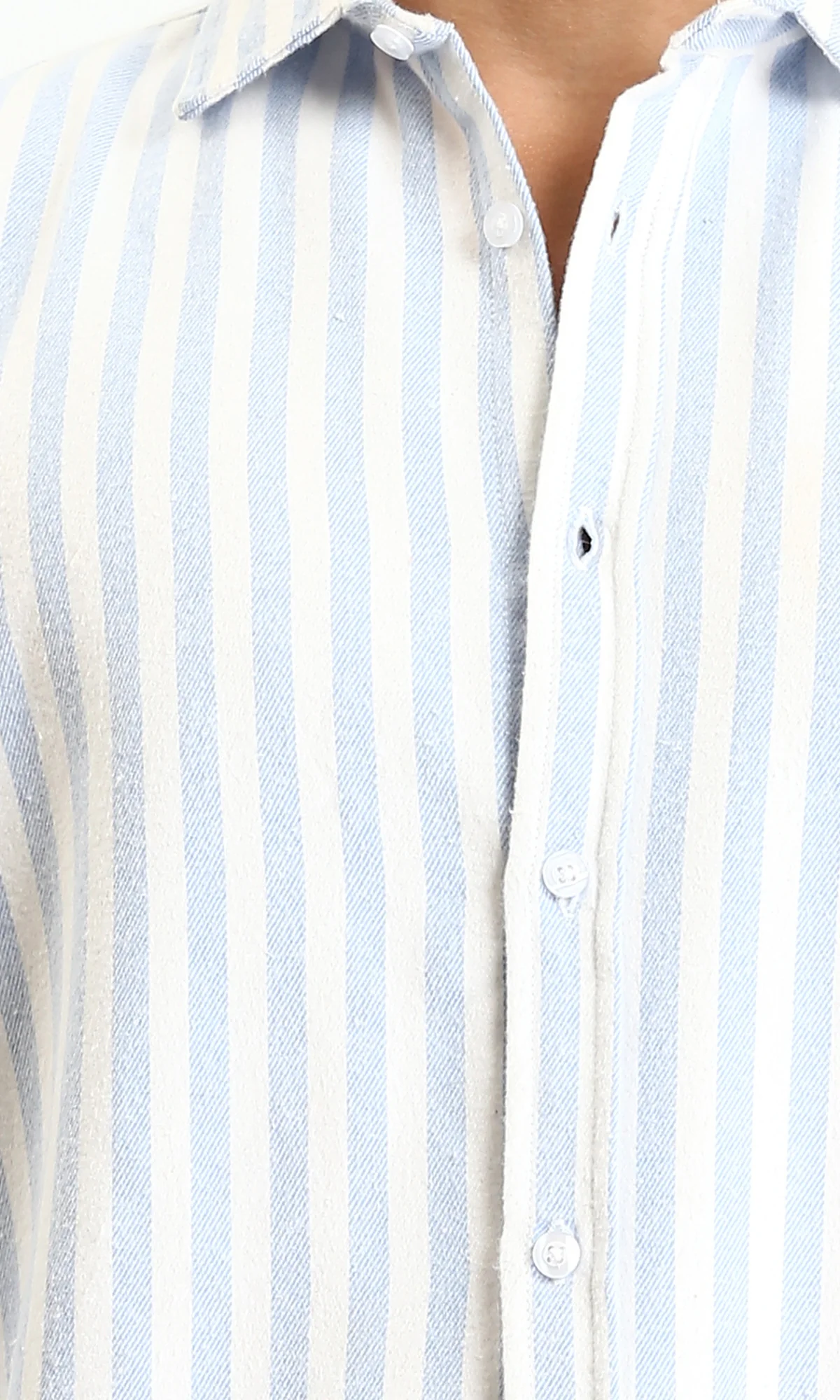R214291 - Long Sleeves Striped Regular Shirt - Light Blue & White - Image 3