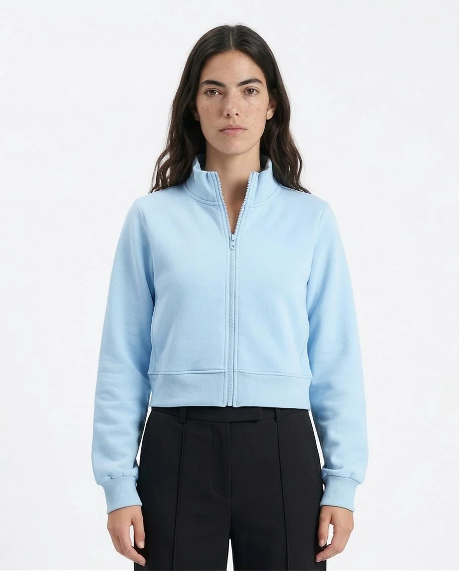 Ravin Women’s Cropped High-Collar Zip-Up Sweatshirt - Light Blue - R214306