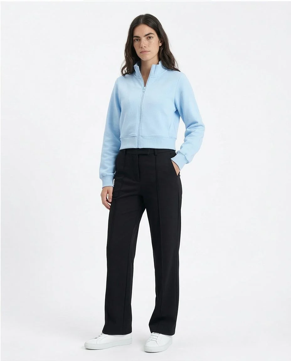 Ravin Women’s Cropped High-Collar Zip-Up Sweatshirt - Light Blue - R214306 - Image 5