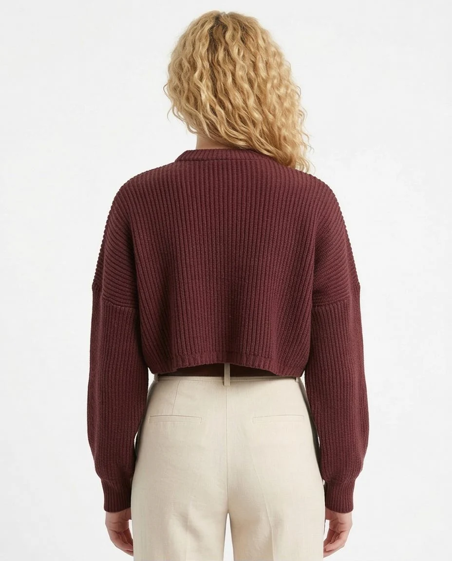 Ravin | Women’s Chunky Ribbed Cropped Knit Sweater – Oxford Cherry - R214308 - Image 2