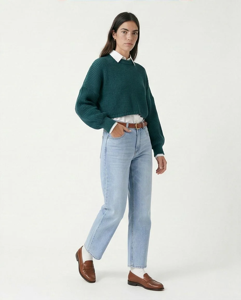 Ravin Women's Chunky Rib-Knit Cropped Sweater – Teal - R214309 - Image 5