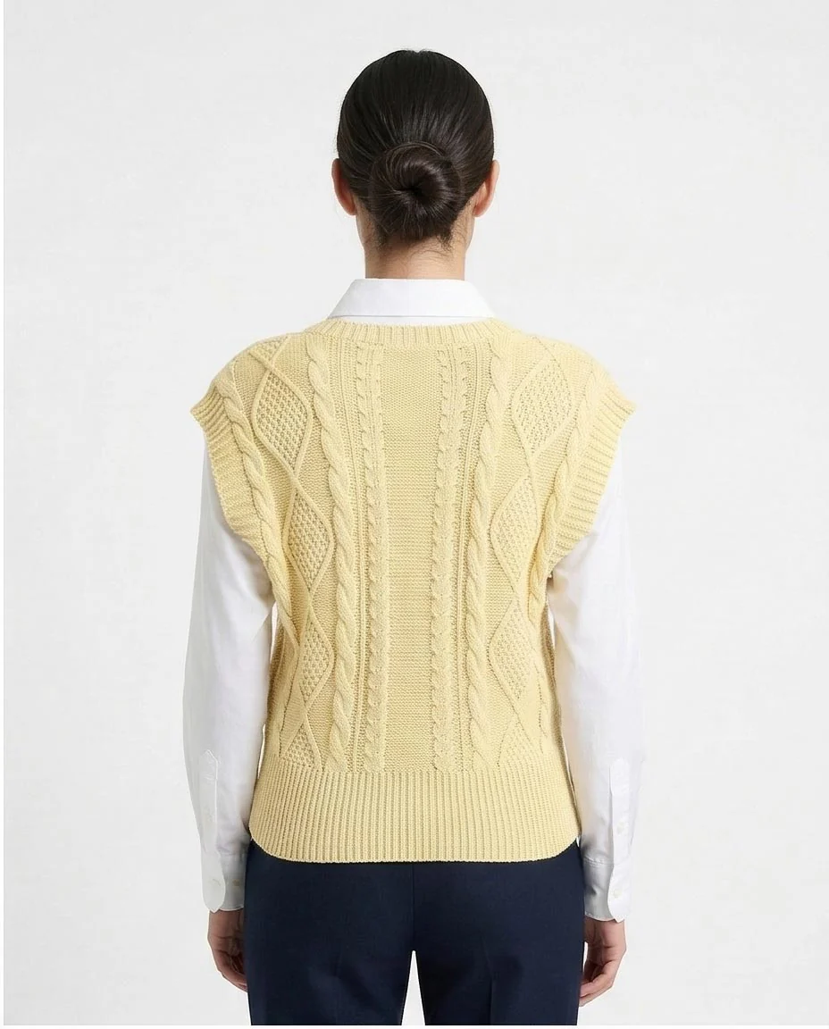 Ravin Women’s Cable-Knit V-Neck Sweater Vest – Butter Yellow - R214316 - Image 2